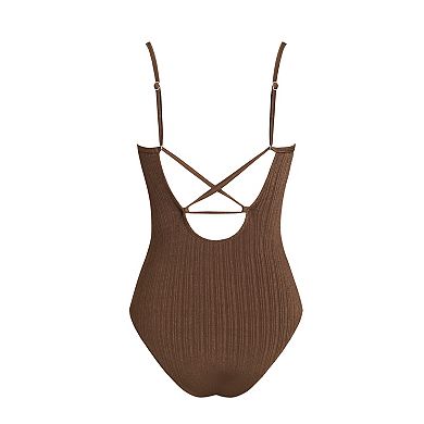 Women's Cupshe Chic One Piece Swimsuit with Scalloped Trim & Crisscross Back