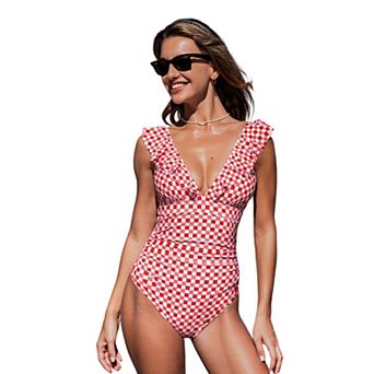 Women's Cupshe Floral Ruffled Lace Up One Piece Swimsuit