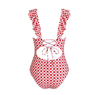 Women's Cupshe Floral Ruffled Lace Up One Piece Swimsuit