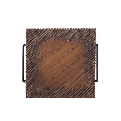 24" Natural And Smoky Black Distressed Reclaimed Wood Square Block End Table