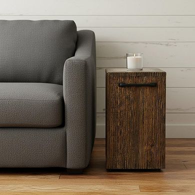 24" Natural And Smoky Black Distressed Reclaimed Wood Square Block End Table