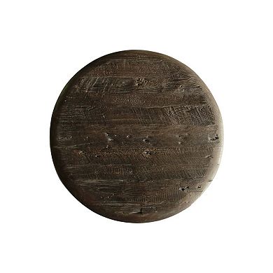26" Natural Distressed Reclaimed Wood Round Pedestal End Table