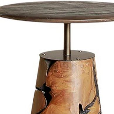 26" Natural Distressed Reclaimed Wood Round Pedestal End Table