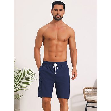 2 Packs Multiple Pockets Beach Shorts for Men's Drawstring Waist Summer Board Shorts