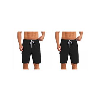 2 Packs Multiple Pockets Beach Shorts for Men's Drawstring Waist Summer Board Shorts