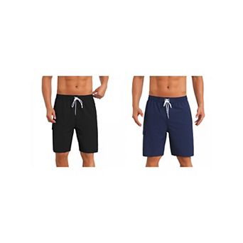 2 Packs Multiple Pockets Beach Shorts for Men's Drawstring Waist Summer Board Shorts