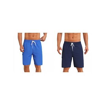 2 Packs Multiple Pockets Beach Shorts for Men's Drawstring Waist Summer Board Shorts