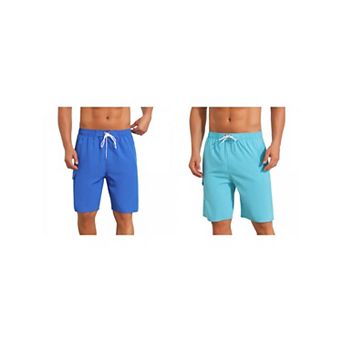 2 Packs Multiple Pockets Beach Shorts for Men's Drawstring Waist Summer Board Shorts