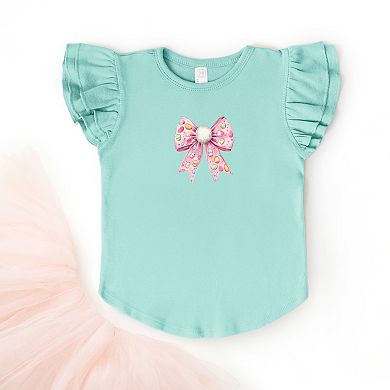 Easter Egg Bow Coquette - Flutter Sleeve Graphic T-Shirt