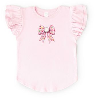 Easter Egg Bow Coquette - Flutter Sleeve Graphic T-Shirt