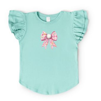 Easter Egg Bow Coquette - Flutter Sleeve Graphic T-Shirt