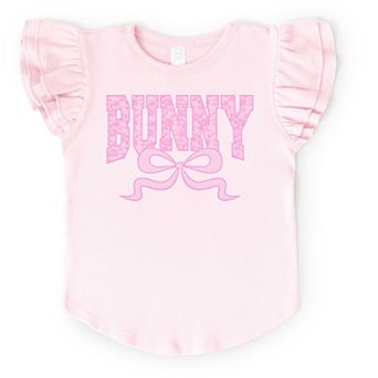 Bunny Pink Lace - Flutter Sleeve Graphic T-Shirt