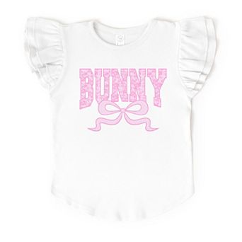 Bunny Pink Lace - Flutter Sleeve Graphic T-Shirt