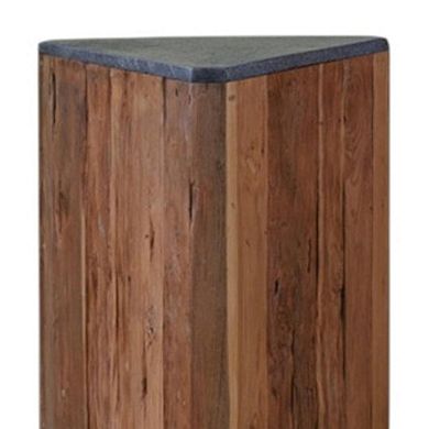 24" Natural And Charcoal Reclaimed Wood And Stone Block End Table