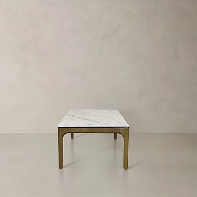 47" White and Natural Faux Marble and Solid Wood Coffee Table