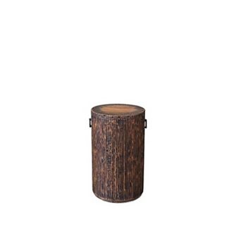 24" Natural And Smoky Black Reclaimed Wood Round Drum End Table