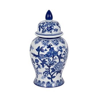 Elegant Ceramic Chinoiserie Jar with Lid - 14", Blue