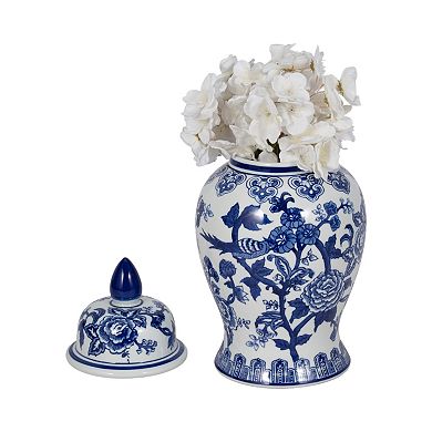 Elegant Ceramic Chinoiserie Jar with Lid - 14", Blue