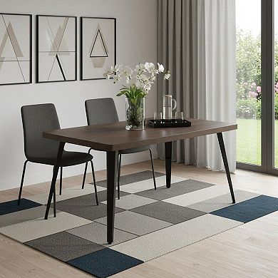 63" Dark Brown and Black Wood and Iron Dining Table