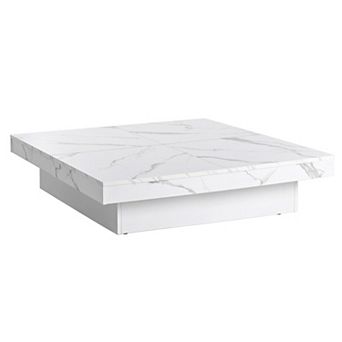39" White Faux Marble Wood Square Coffee Table With Storage