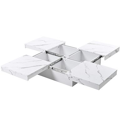 39" White Faux Marble Wood Square Coffee Table With Storage