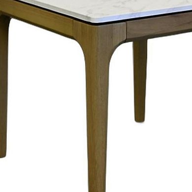 22" White and Natural Faux Marble and Wood Square End Table