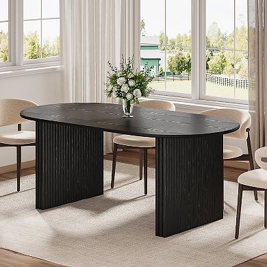 67" Black Solid Wood Double Pedestal Base Oval Dining Table