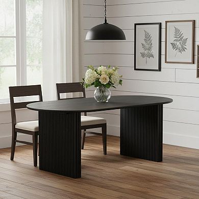 67" Black Solid Wood Double Pedestal Base Oval Dining Table