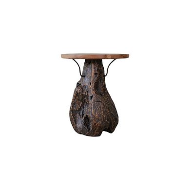 24" Natural and Smoky Black Distressed Reclaimed Wood Round Pedestal End Table