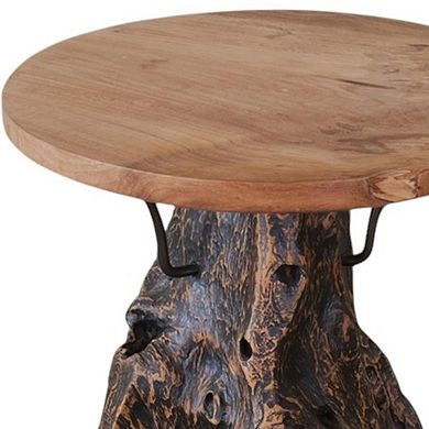 24" Natural and Smoky Black Distressed Reclaimed Wood Round Pedestal End Table