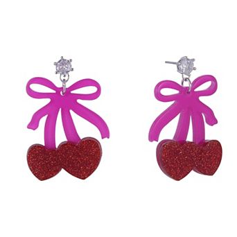 Hallmark Pink Bow and Cherry Drop Earrings