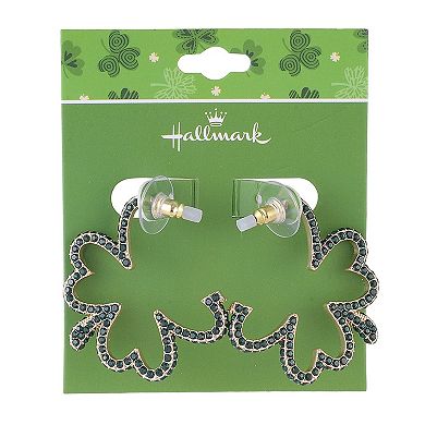 Hallmark St. Patrick's Day Green Stone Shamrock Hoop Earrings