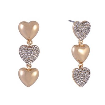 Hallmark Linear Gold Tone Heart Earrings with Pave Stones