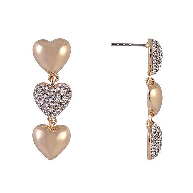 Hallmark Linear Gold Tone Heart Earrings with Pave Stones