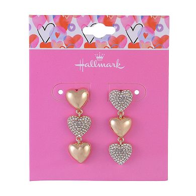 Hallmark Linear Gold Tone Heart Earrings with Pave Stones