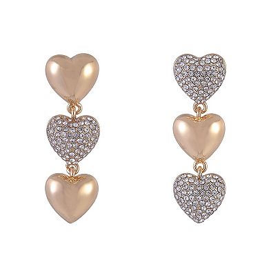 Hallmark Linear Gold Tone Heart Earrings with Pave Stones