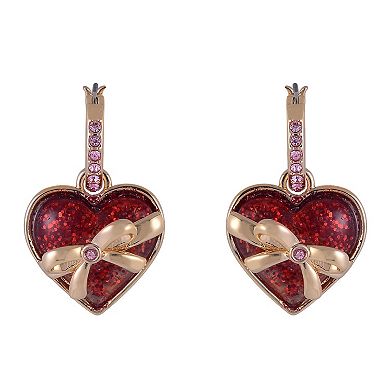 Hallmark Gold Tone Huggie Hoop Earrings with Red Glitter Heart Drop