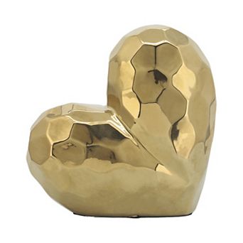 Decorative Ceramic Heart Sculpture for Home Decor - 8", Gold