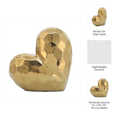 Decorative Ceramic Heart Sculpture for Home Decor - 8", Gold