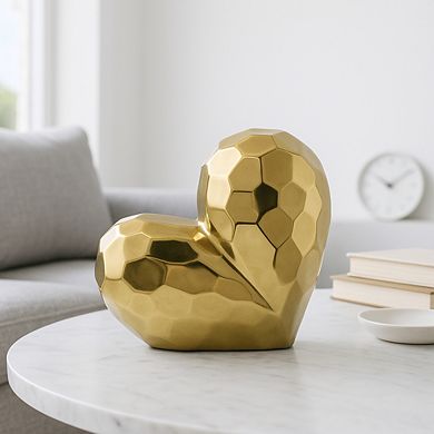 Decorative Ceramic Heart Sculpture for Home Decor - 8", Gold