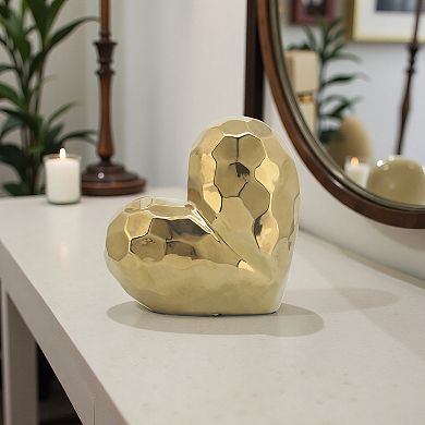 Decorative Ceramic Heart Sculpture for Home Decor - 8", Gold