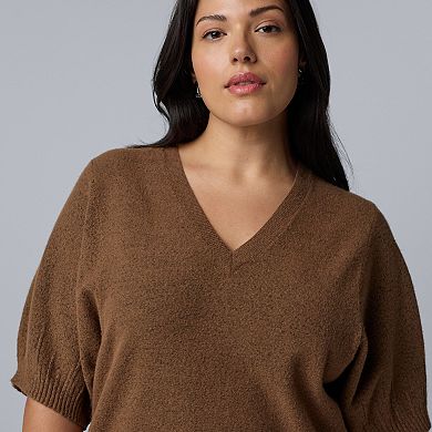 Plus Size Simply Vera Vera Wang Pleat Sleeve Luxe Cashmere Blend Sweater