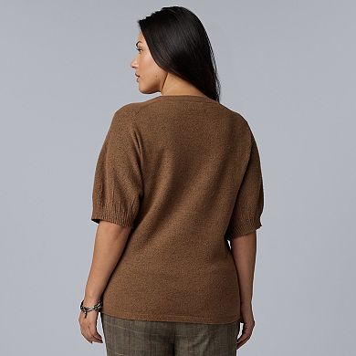 Plus Size Simply Vera Vera Wang Pleat Sleeve Luxe Cashmere Blend Sweater