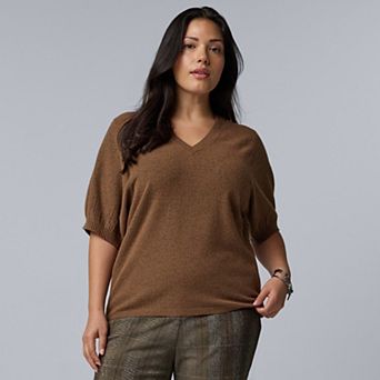 Plus Size Simply Vera Vera Wang Pleat Sleeve Luxe Cashmere Blend Sweater