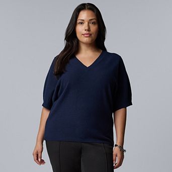 Plus Size Simply Vera Vera Wang Pleat Sleeve Luxe Cashmere Blend Sweater