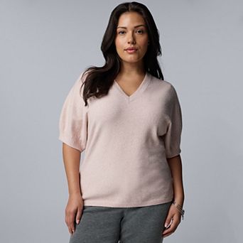 Plus Size Simply Vera Vera Wang Pleat Sleeve Luxe Cashmere Blend Sweater
