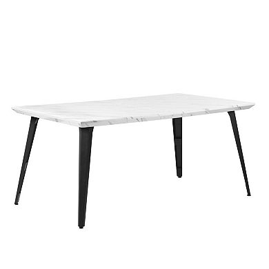 63" White and Black Faux Marble and Metal Dining Table