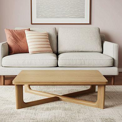 50" Natural Solid Wood Cross Legs Coffee Table