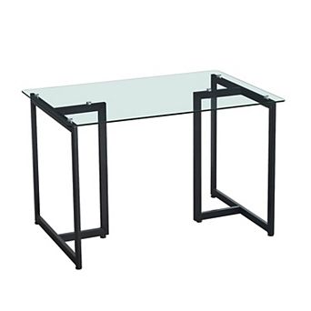 47" Clear And Black Glass And Metal Dining Table
