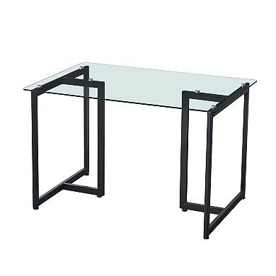 47" Clear And Black Glass And Metal Dining Table